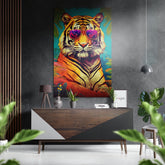 Spectacled Tiger Brushed Aluminum Dibond Wall Art.